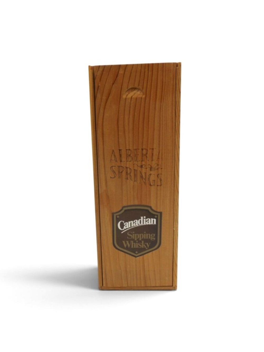 Vintage Alberta Springs Wooden Whisky Box Canadian Whisky With Slide Lid 11.5"